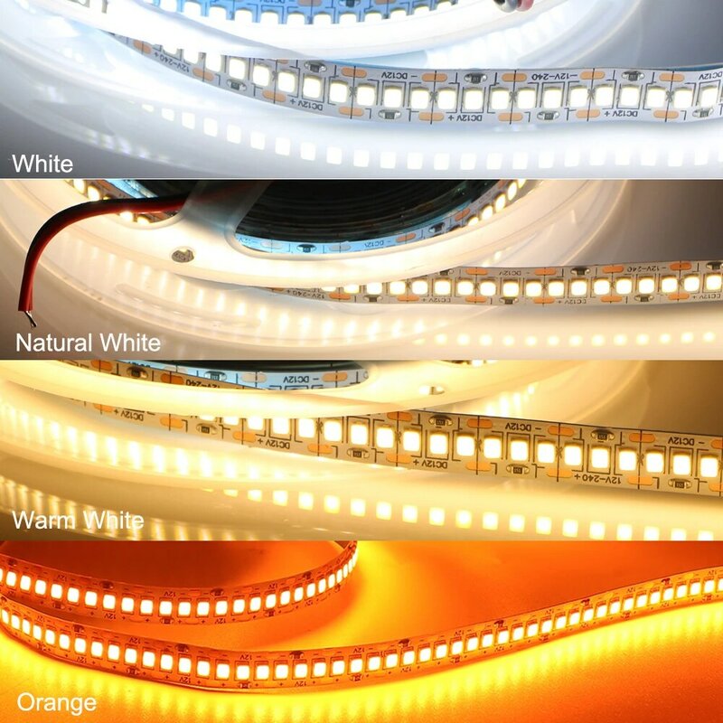 Tira de luces LED Flexible para decoración de dormitorio, cinta de 12V de CC, SMD 2835, 240Leds/m, resistente al agua, color blanco cálido y naranja, 5M