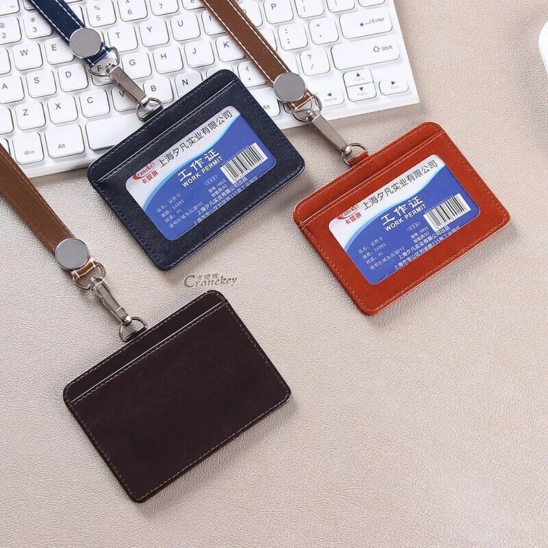 Leather card cover staff lanyard chest card access control card bag IC chest card exhibition work tag card