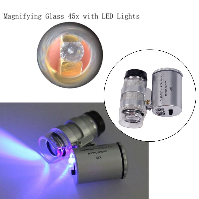 Lápiz probador de diamante portátil 2 en 1, lupa iluminada con LED 60X, Kit de gafas de aumento, Kit de herramientas de joyería