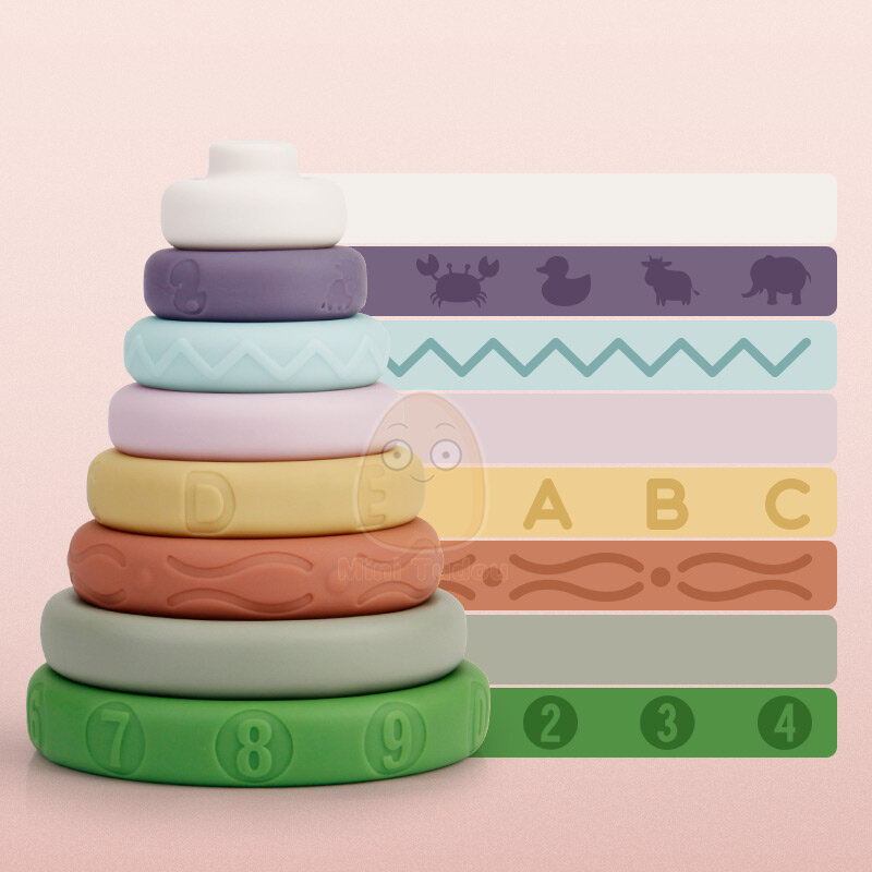 Soft Silicone Sensory Building Blocks para bebês, 3D, educacional, empilhamento, borracha, mordedor, Squeeze Circle Toys for Infants