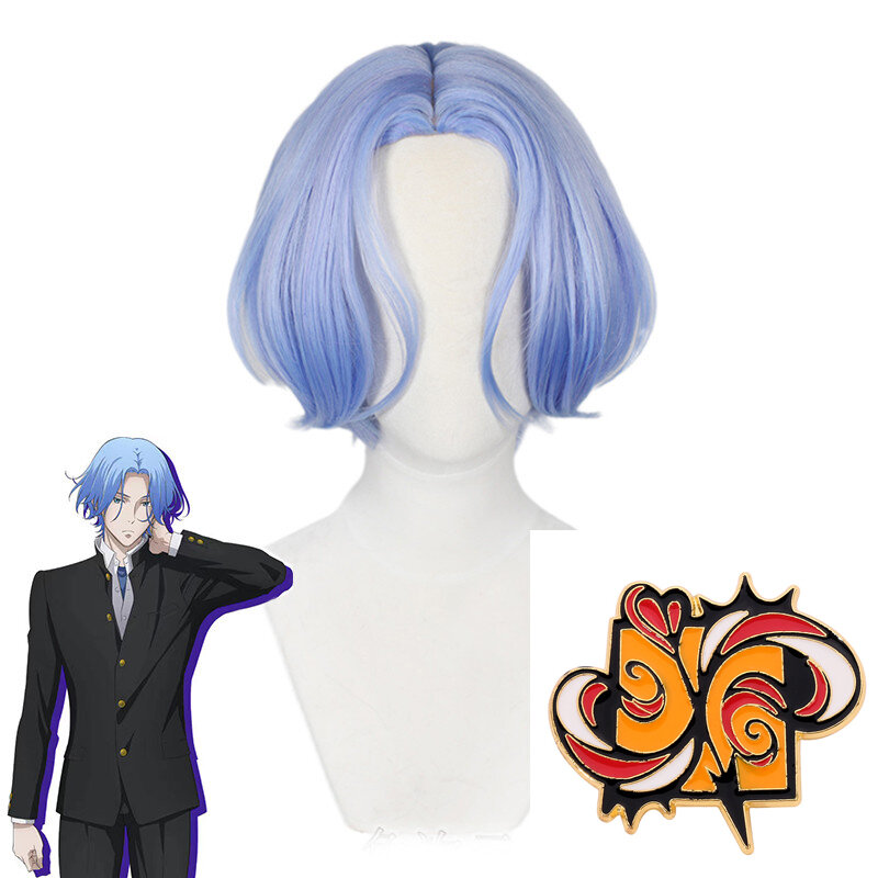Landa Hasegawa Wig Cosplay, SK∞ Wig Cosplay biru Wig pendek Halloween rambut sintetis tahan panas + topi Wig