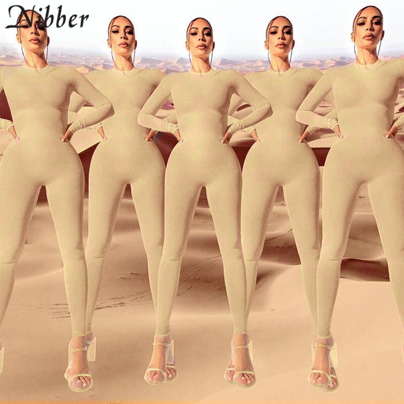 Nibber Fashion Casual Solid Corset Slim Workout Jumpsuit Women 2020 Autumn Clothing Long Sleeve Zipper Skinny Siamese Trousers