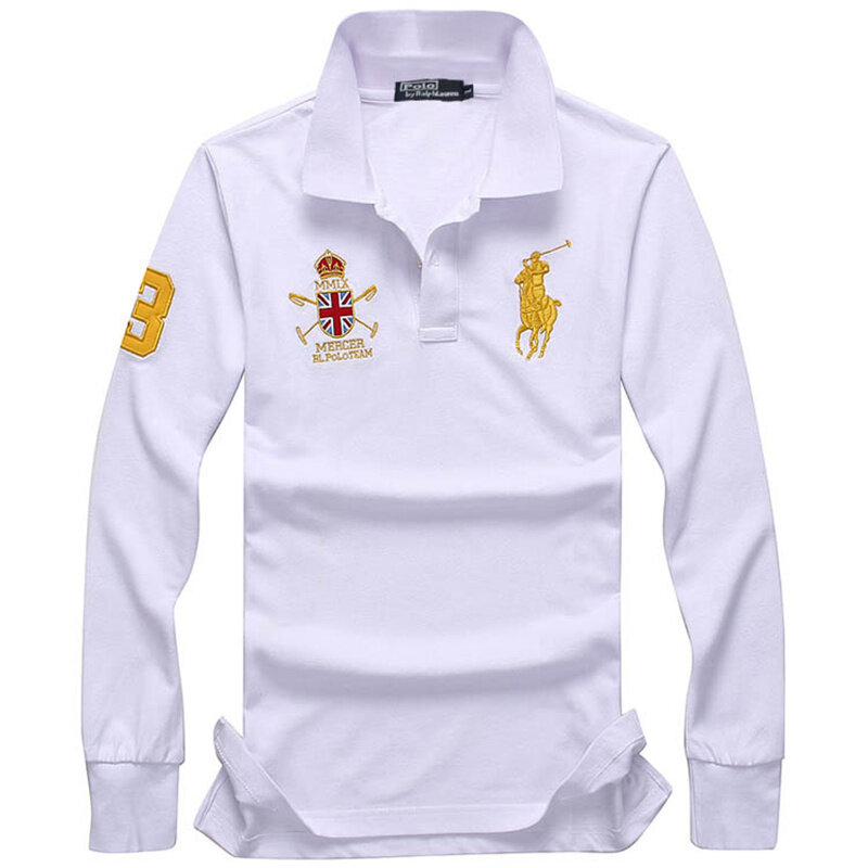 Ralph Lauren-Originele Polo Shirt Mannen Tops Zomer Lange Mouwen Mode Kleding 100% Katoen Mans Tee Shirt