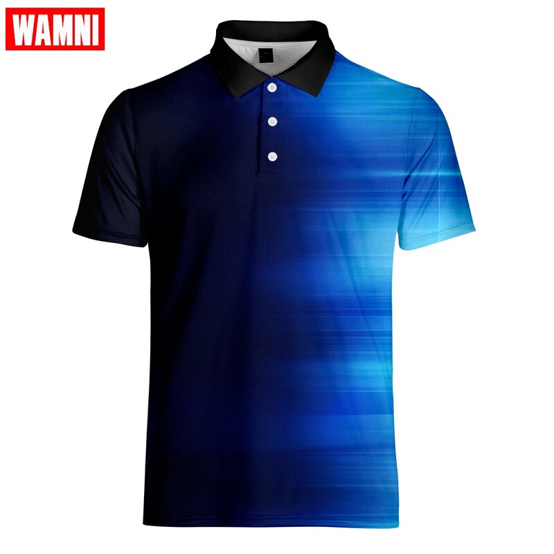 Wamni marca moda masculina gradiente secagem rápida camisa casual esporte simples 3d masculino manga curta turn-down colarinho-camisa