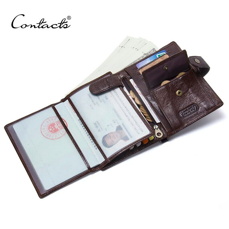 CONTACT'Sหนังกระเป๋าสตางค์ชายหนังแท้กระเป๋าสตางค์ชายHaspกระเป๋าพ็อกเก็ตและผู้ถือบัตรคุณภาพสูง