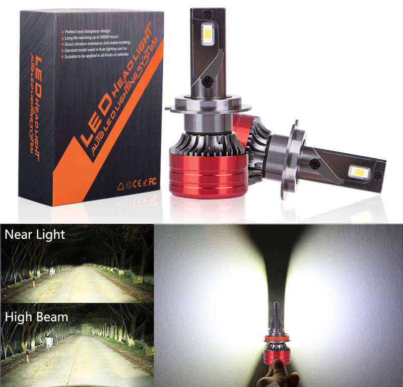 Heyword – ampoules de phares de voiture, phares de voiture H4 H7 LED H11 9005 9006 H1 160W 24000LM 6000K 12V, 2 pièces