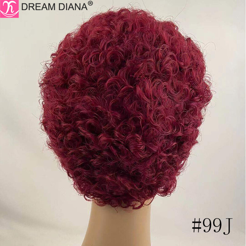 DreamDiana 100% Brazilian Hair Short Curly Human Hair Wigs 4" Cheap Pixie Cut Brown 99J Afro Wigs Machine Made Human Hair Wigs