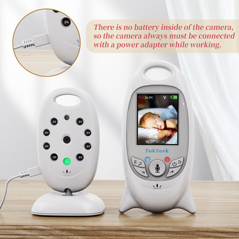 Baby Monitor Vídeo Sem Fio, Câmera de Segurança Cor, 2 Way Talk, Visão Noturna, IR, LED, Monitoramento de Temperatura com 8, 2.0 ", Top