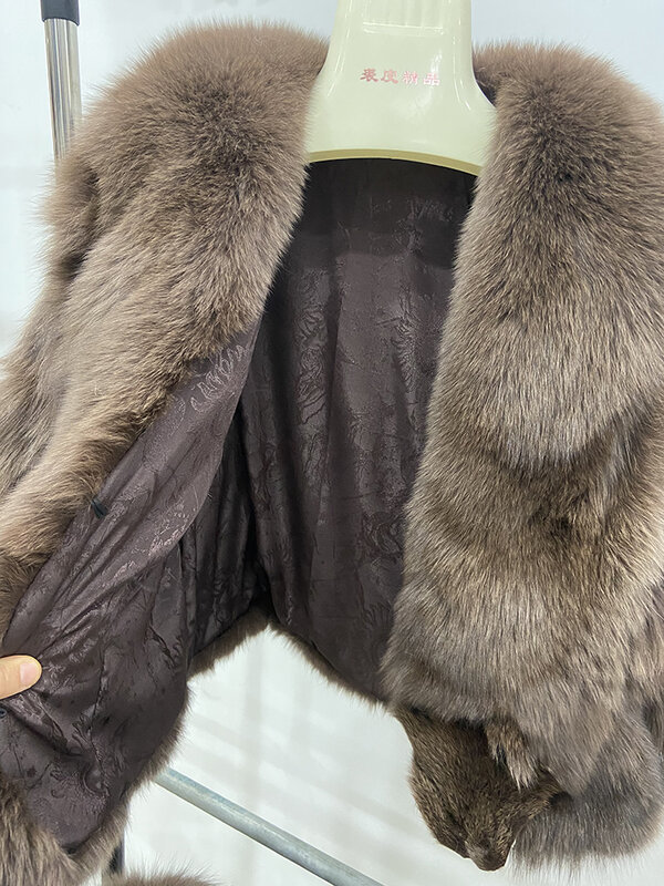 여성 겨울 두꺼운 따뜻한 리얼 폭스 모피 코트 패션 여성 천연 여우 모피 칼라 3 분기 슬리브 레이디 Outwear