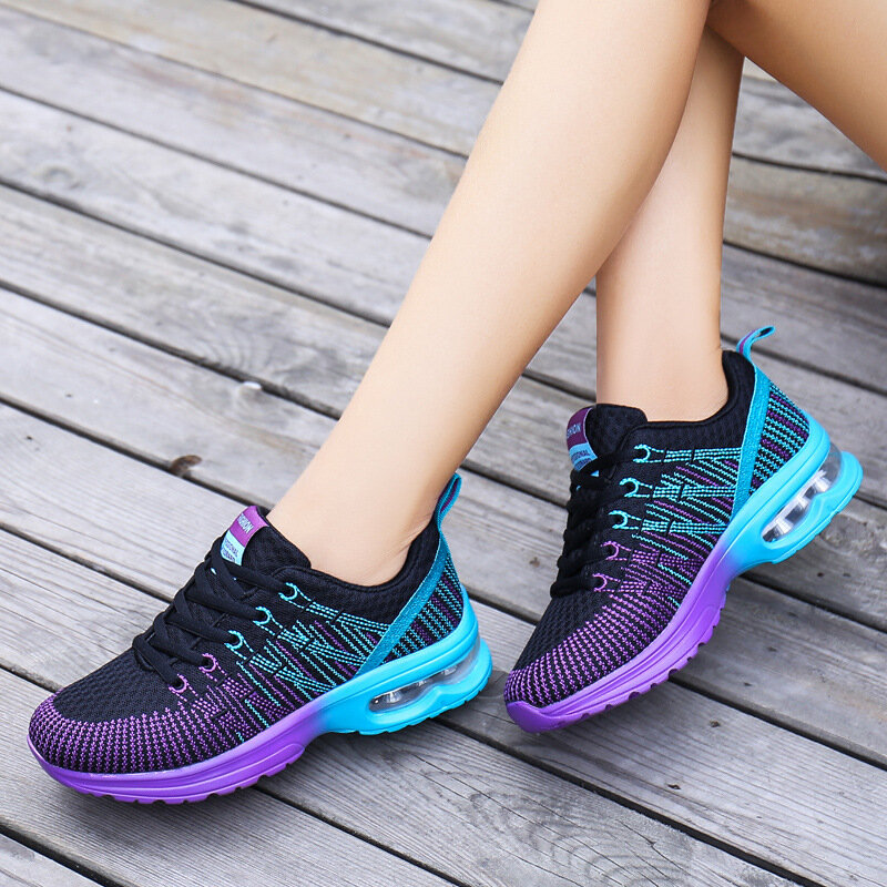 موضة النساء خفيفة الوزن أحذية رياضية احذية الجري في الهواء الطلق أحذية رياضية تنفس شبكة الراحة احذية الجري وسادة هوائية الدانتيل يصل