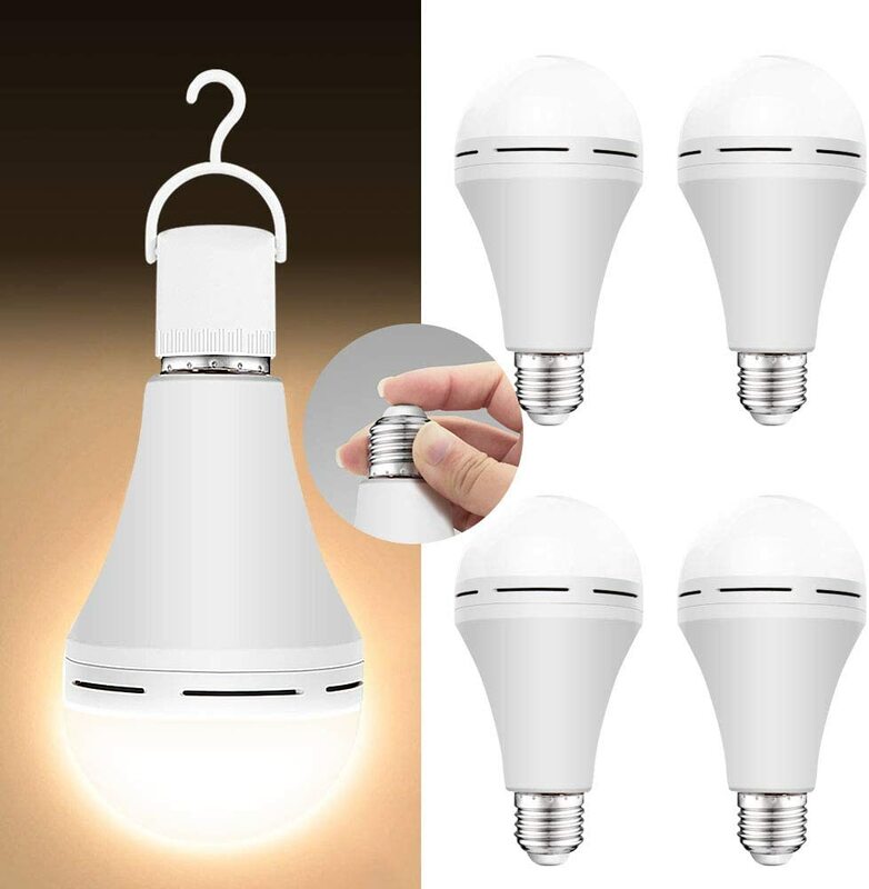 Bombilla LED recargable de emergencia, de 12W lámpara portátil, gancho, linterna inteligente, E27, cuando falla la energía, 2 uds.