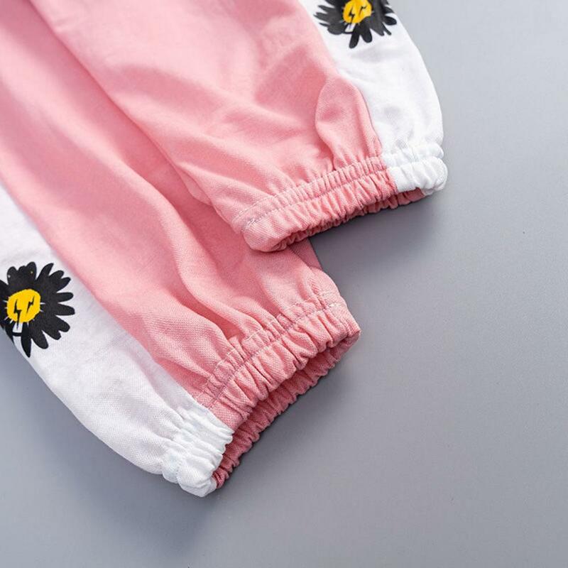 Тонкие штаны-шаровары для детей-подростков детские спортивные штаны с цветочным принтом и надписью для девочек леггинсы для маленьких и бо...