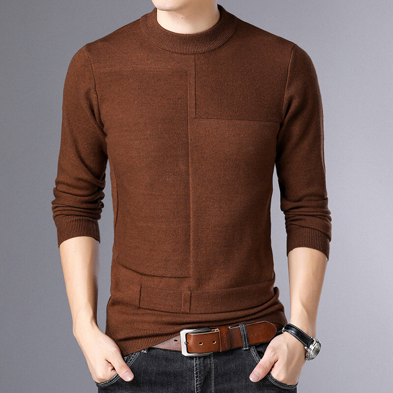 MRMT-suéter grueso y cálido para hombre, Jersey de punto con cuello semialto, Color puro, otoño e invierno, novedad de 2024