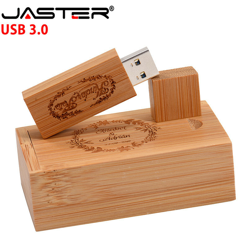 JASTER USB 3.0 wooden+Box Logo Pendrive Card Usb Flash Drive 4GB 8GB 16GB 32GB 64GB Wood Pen Drive usb Stick Custom LOGO
