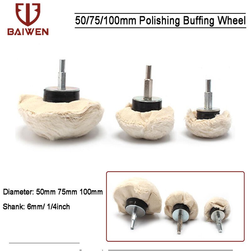 White Cotton Polishing Buffing Pad Mop Wheel Drill Kit Mushroom Shape For Car Polisher Aluminum Stainless Tools Accessories
