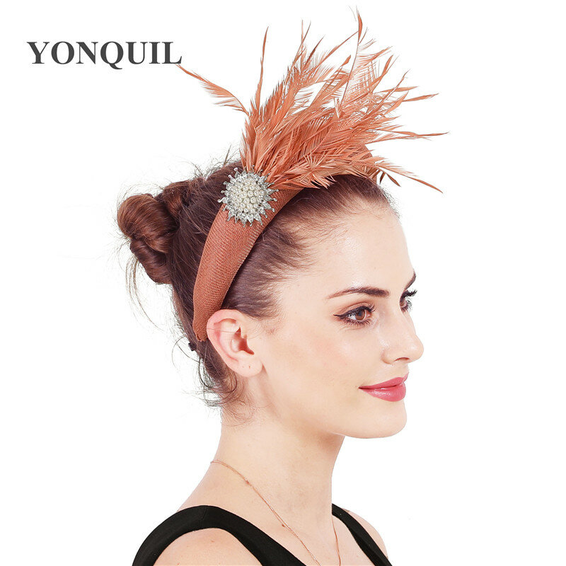 Penas extravagantes Headband para Mulheres, Fascinators do cabelo do casamento, acessórios das senhoras, Headwear do jantar do partido, cocar chique, moda, novo
