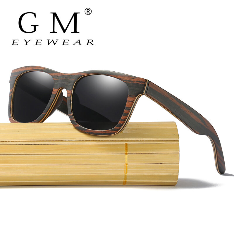 GM gafas de sol de madera hechas a mano, lentes polarizadas de bambú hechas a mano con soporte, envío directo, proporciona imágenes, S043