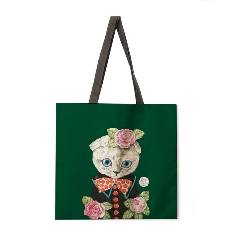 Bolsa feminina de impressão de gato, bolsa dobrável, casual, moda, ilustração tokyo