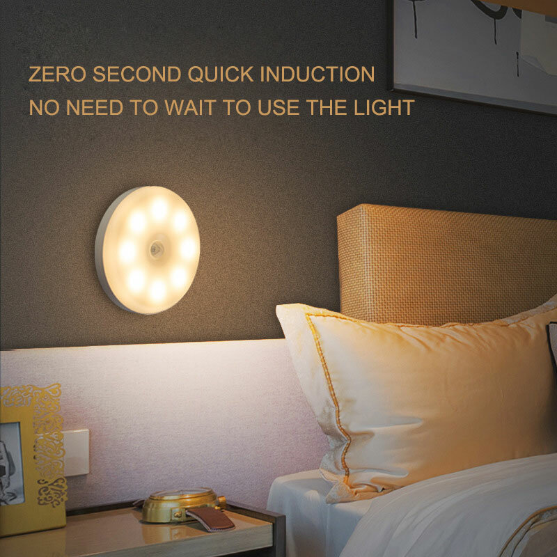 LEDモーションセンサー付きUSB充電式常夜灯,ワイヤレス,寝室,寮用