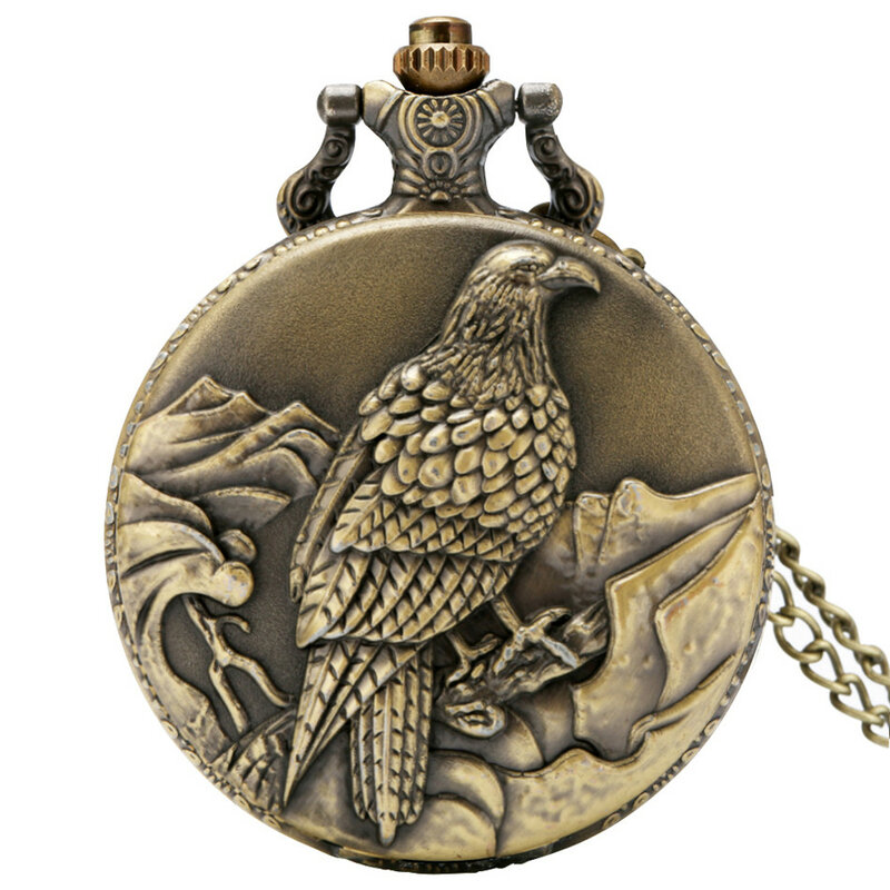 Vintage Alt Adler Display Quarz Taschenuhr Bronze Halskette Kette Exquisite Tasche Uhr Geschenk Männer Frauen Dropshipping