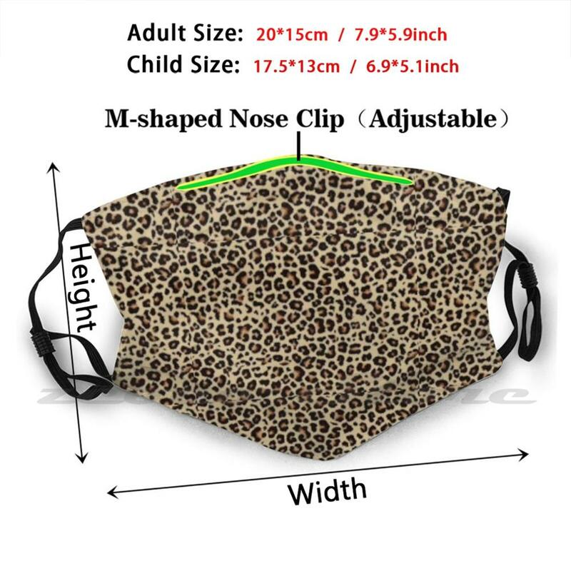 Impressão animal padrão personalizado lavável filtro pm2.5 adulto crianças máscara animal leopardo rosto capa