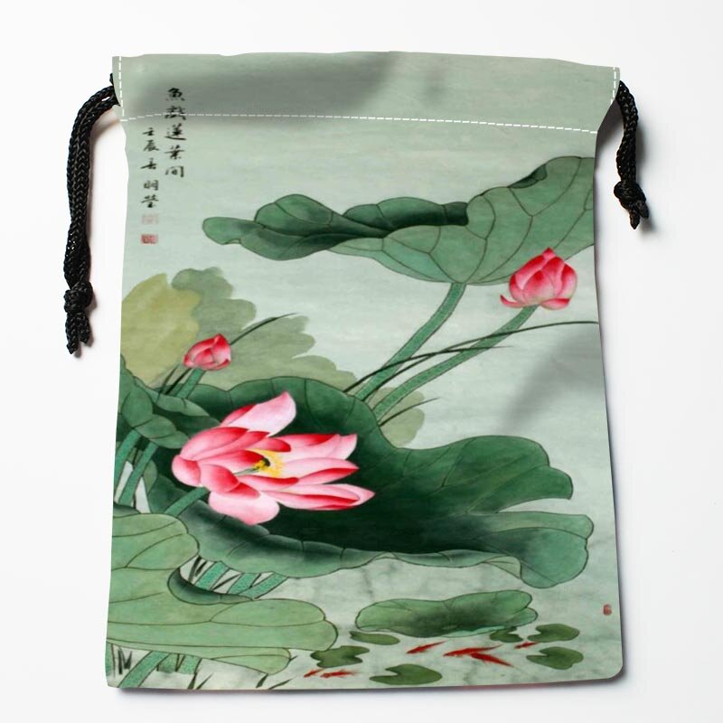Индивидуальная сумка на шнурке Lotus Fower, 18*22 см, маленькая Женская дорожная тканевая сумка для путешествий, рождественский подарок, женская су...