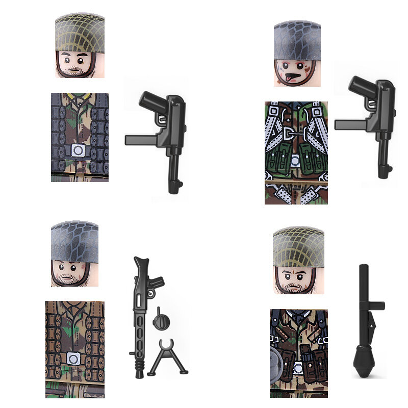 WW2 wojskowe armii figurki żołnierzy klocki Minifigs armia żołnierz kask broń akcesoria do szalików cegły zabawki dla dzieci