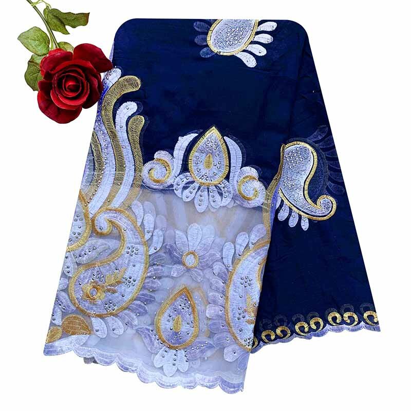 2021 Latest African Women Scarf 100% Cotton Muslim Scarf Embroidery Splicing with Net Big Size Scarf for Shawls EC229
