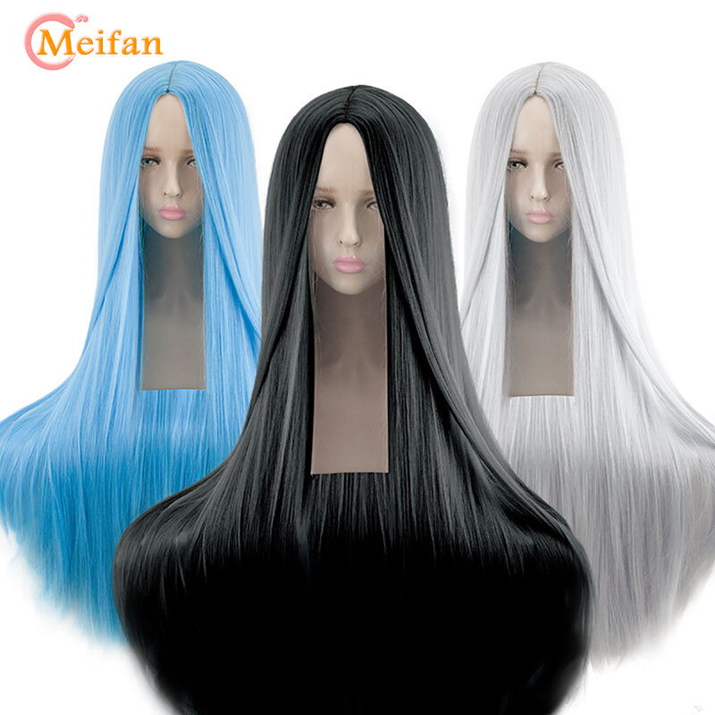 MEIFAN-peluca sintética de Lolita para mujer, pelo rubio, azul, rojo, rosa, verde, morado, para fiesta de Cosplay, 100CM