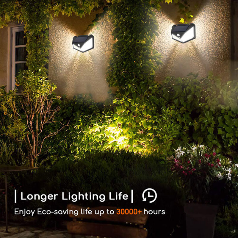 4 Zijden 100Leds 3 Modi Glow Pir Motion Sensor Solar Wandlamp Tuin Zonne-energie Lamp Altijd Op night Outdoor Straat Lamp