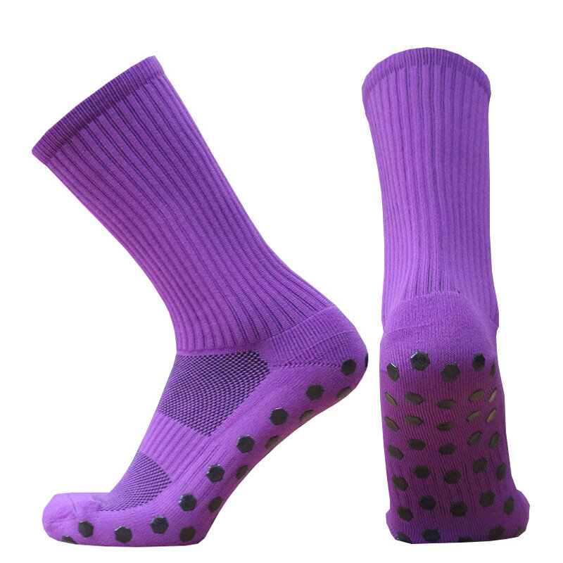 Nieuwe effen kleur zeshoek verstrekking sport mannen vrouwen voetbal sokken rond siliconen zuignap grip anti slip voetbal sokken
