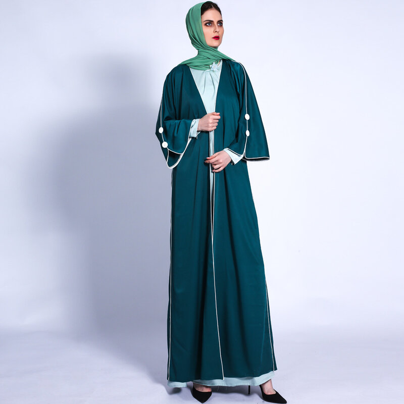 Offene Abayas einfarbige muslimische Frauen arabischen Kimono Caridgan Nahen Osten islamischen Truthahn Dubai Kaftan Maxi Robe Ramadan Mode