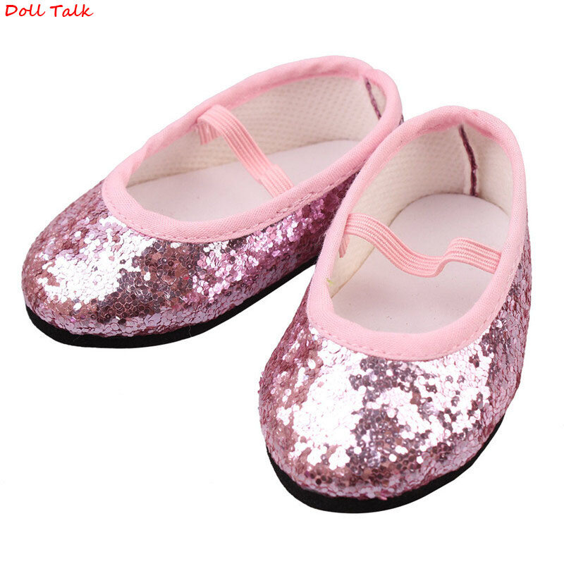New Fashion Baby Sequins Doll Shoes 7cm Manual Shoes Lovely 43cm Dolls Baby New Born and 18 inches American Doll Shoes Sock