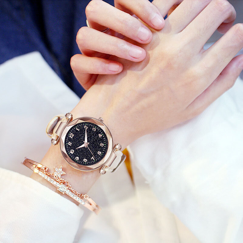 Moda feminina relógios melhor vender estrela céu dial relógio de luxo pulseira feminina senhoras relógio de pulso de quartzo relogios femininos