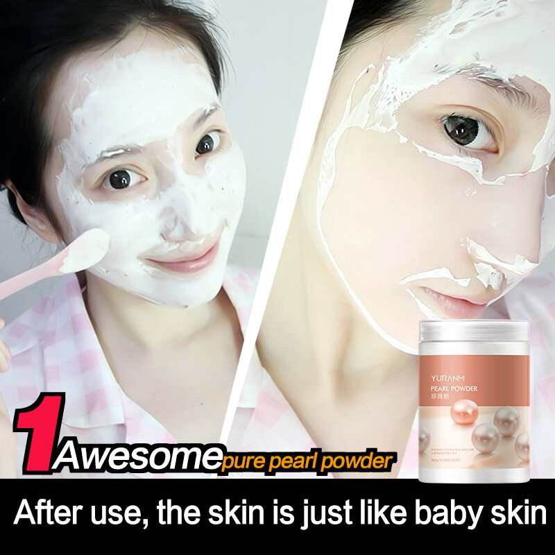 Yuranm-botella grande Natural para mujer, mascarilla para blanquear la piel y aclarar los poros, eliminación de espinillas, polvo de perla, para estudiantes