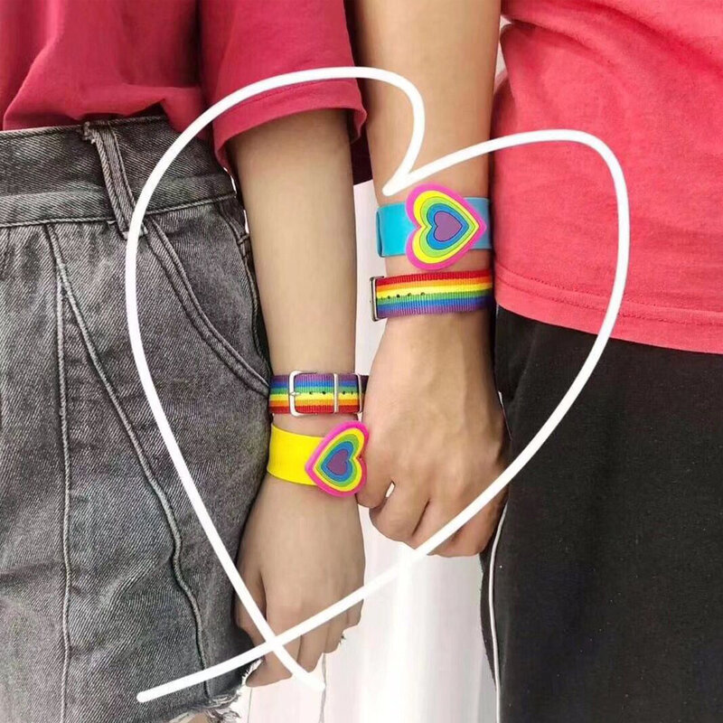 Joias de arco-íris para homens e meninas, braceletes de transferência para homens e casais, tecido do orgulho trançado