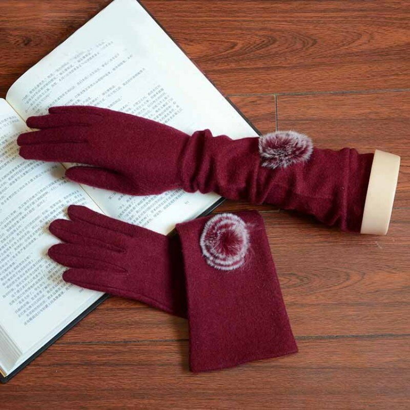 Women Winter Long Section Cashmere Gloves High Elasticity Keep Warm Touch Screen Soft Comfortable Female Drive Hairball Gloves