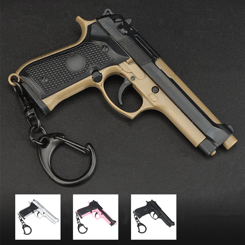 M92 1:4 Model Cincin Kunci Taktis Pistol Bentuk Dekoratif Plastik Gantungan Kunci Pemegang Bergerak Tuas dan Majalah