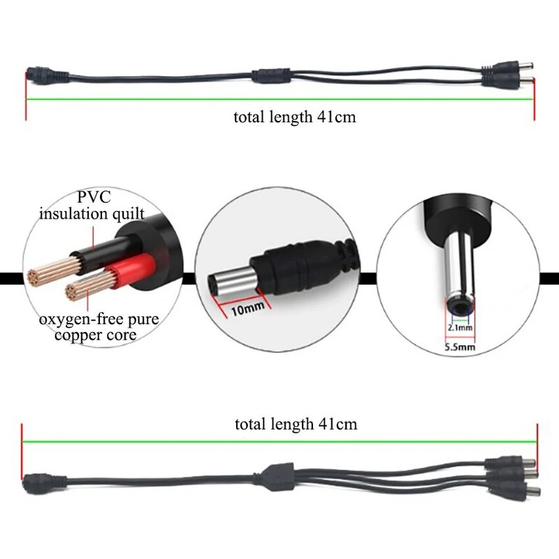 41cm 1 Buchse bis 2/3/4/5/5.5 Stecker Gleichstrom-Verlängerung kabel 2,1 * mm Stecker Verlängerung kabel Überwachungs kamera Splitter kabel