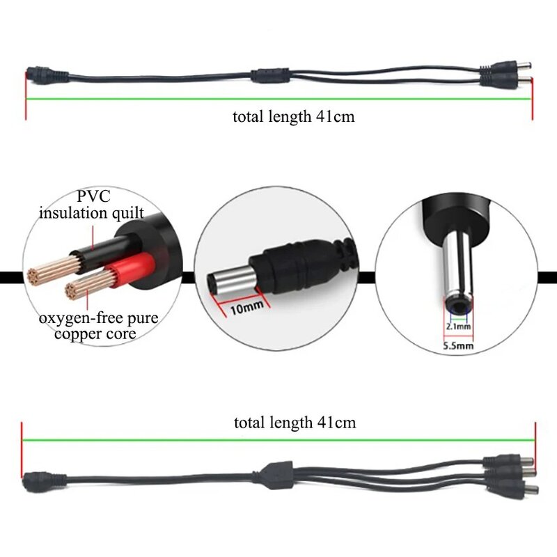 41cm 1 암-2/3/4/5/6/8 수 DC 전원 연장 케이블, 5.5*2.1mm 커넥터 연장 코드 보안 카메라 분배기 케이블