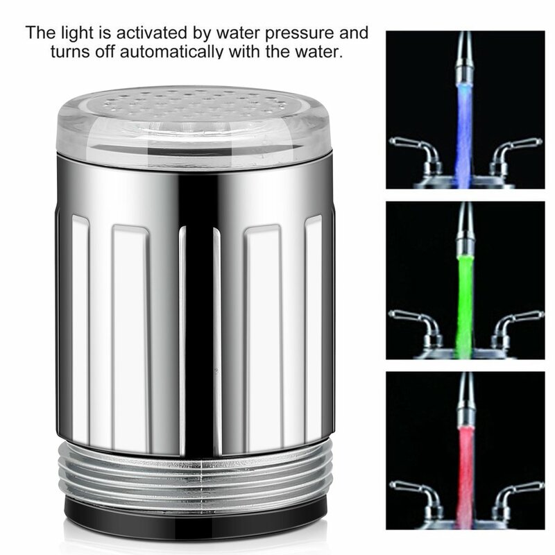 ก๊อกน้ำแอลอีดีก๊อกน้ำก๊อกน้ำฝักบัวห้องน้ำห้องครัวเปลี่ยนสีได้7สีก๊อกน้ำชุดหัวฉีดมีไฟ LED