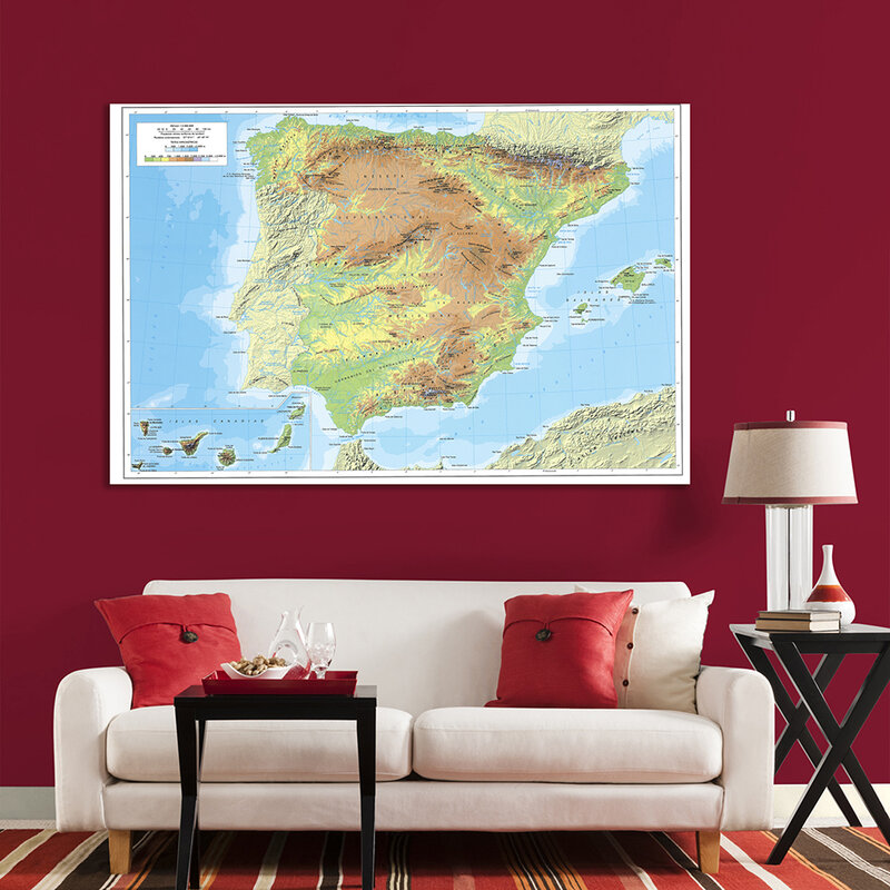 225*150 Cm hiszpania mapa topograficzna w języku hiszpańskim włóknina płótno malowanie duży plakat dekoracyjna tapeta do domu szkolne