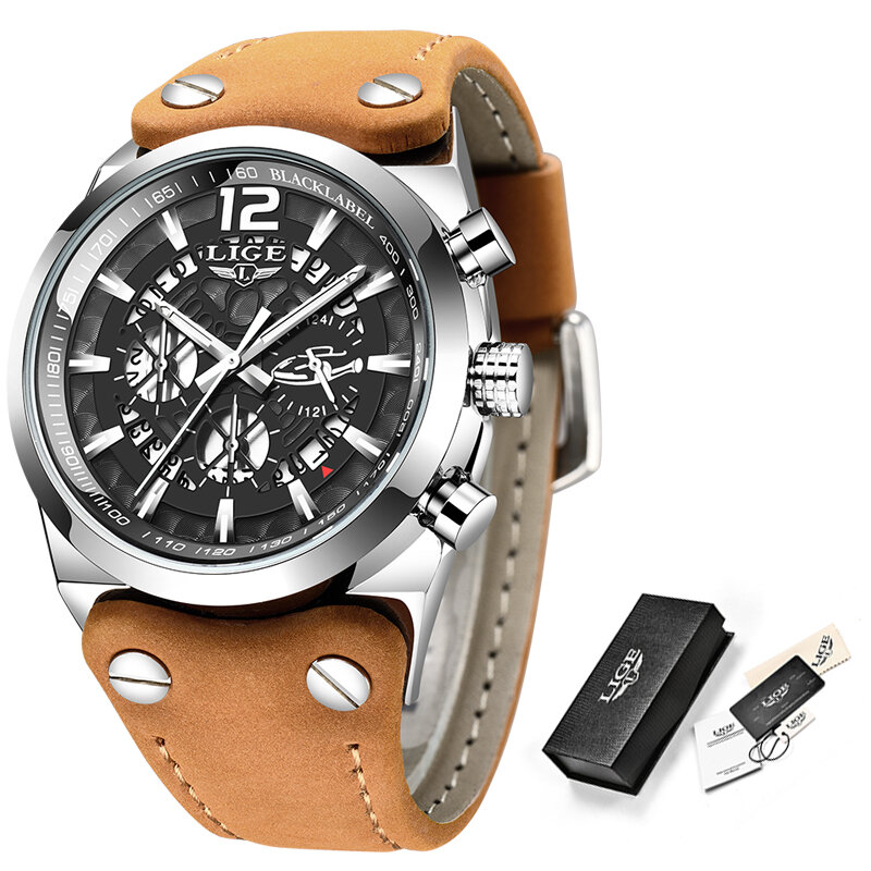 LIGE-Relógio masculino analógico de couro esportivo, relógio militar do exército, relógio de quartzo masculino, data, marca de luxo, 2023