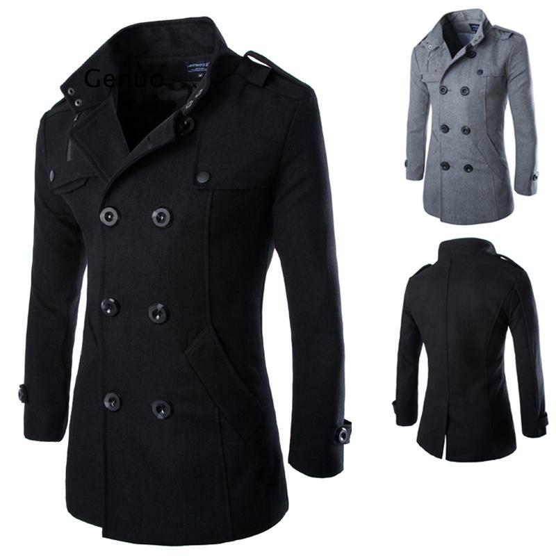 winter wool thicked trench coat men,men's grey casual wool autumn men dust coat woolen overcoat slim fit outwear 2 colors
