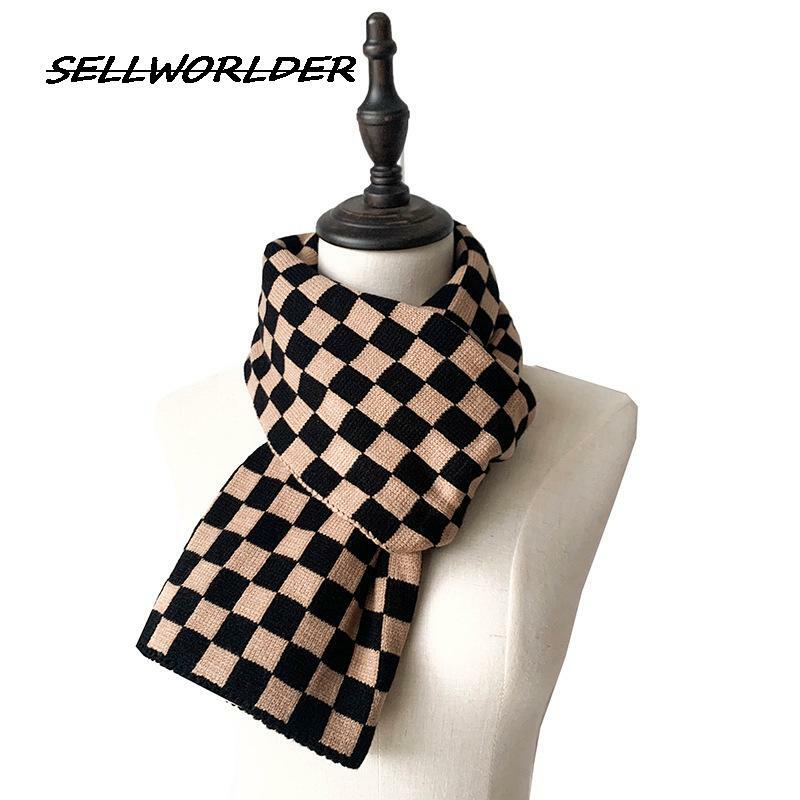 女性のためのチェック柄のスカーフ,女性のためのファッショナブルな冬のスカーフ,新しい,黒と白,150*21