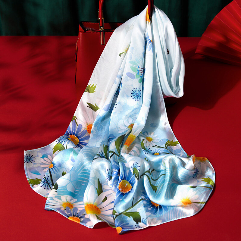 Lenços de seda 100% verdadeira feminino, cachecol de seda tipo momme para mulheres, com estampa de qualidade, bufanda, feminino, hangzhou, natural 14