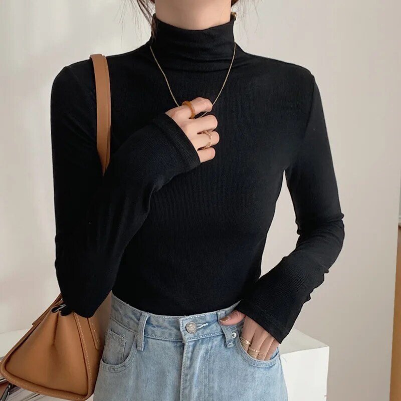 2021 autunno donna Pullover maglione mezza dolcevita moda coreana Basic Primer Pullover Lady Casual All Match Top manica lunga