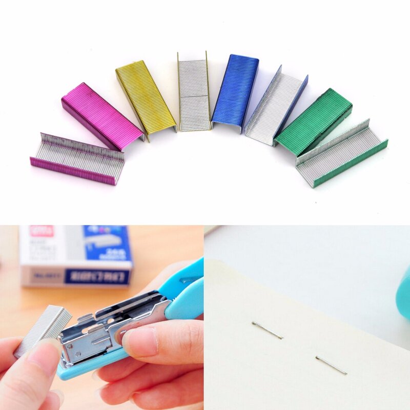 HOT 1Pack 10mm Creative Colorful Stainless Steel Staples Office Binding Supplies Wholesale low price( Pack of 800 )