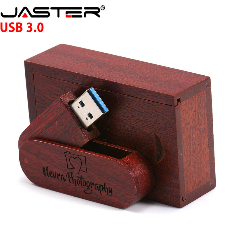 JASTER USB 3.0 LOGO Tùy Chỉnh Xoay Được Bằng Gỗ Đèn LED Cổng USB Pendrive Thẻ Nhớ Ổ 4GB 16GB 32GB 64GB Miễn Phí Vận Chuyển