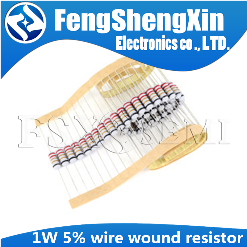 50pcs/lot 1W 5%  wire wound resistor Fuse winding resistance  0.1R 0.15R 0.33R 1R 2R 2.2R 3R 4.7R 5.1R 6.8R 10R 22R 47R 100R